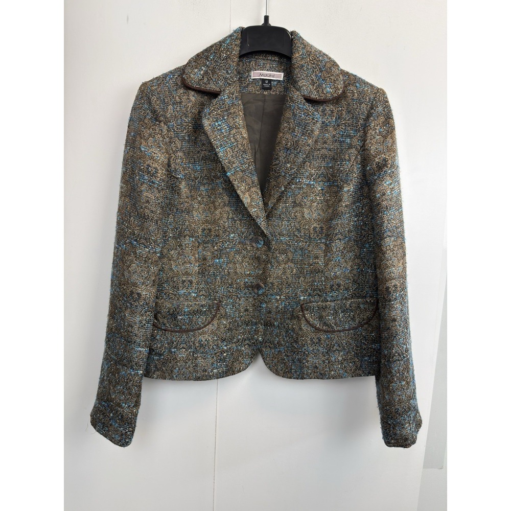 Maakif Jacket Womens Size 12 Brown Blue‎ Paisley 2 Button 90s Vintage Blazer